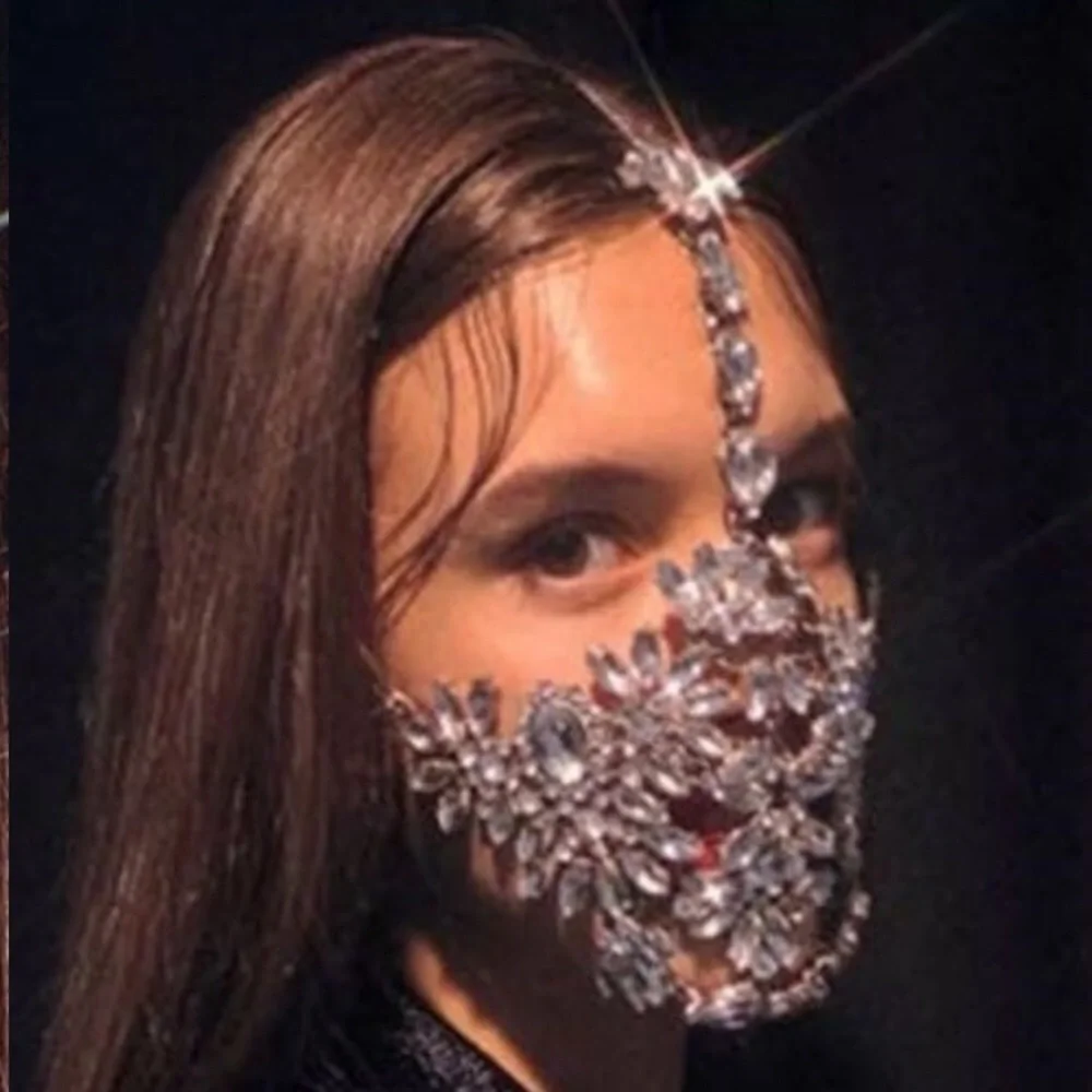 Crystal Face Mask Masquerade Full Face Jewelry Halloween Accessories Rhinestone